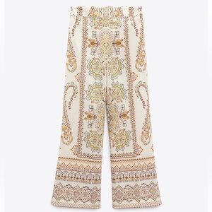ZARA PRINTED LINEN BLEND MINI FLARE PANTS MULTICOLOR
